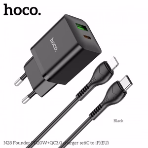 Lādētājs Hoco N28 melns (PD20W / QC3.0) + Type-C / Lightning 100cm kabelis