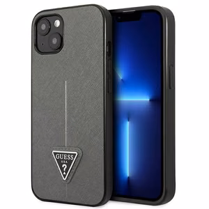 Guess GUHCP14MPSATLG iPhone 14 Plus 6.7 "sudraba/sudraba cietais apvalks SaffianoTriangle Logo
