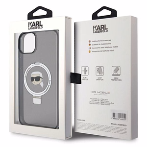 Karl Lagerfeld gredzena statīva Karl Head MagSafe viedtālruņa apvalks iPhone 15 Plus / 14 Plus - melns