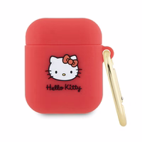Hello Kitty Silikona 3D Kitty galvas viedtālruņa apvalks AirPods 1/2 - Fuksija