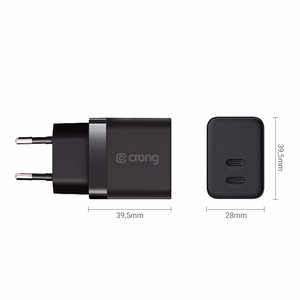 Crong Ultra Compact GaN sienas lādētājs, 2 × USB-C, 35 W, PD 3.0, PPS, melns