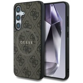 Guess Ādas 4G Krāsains Gredzens Klasiskais Logotips Magnētiskais Samsung Galaxy S25 Plus viedtālruņa apvalks brūna