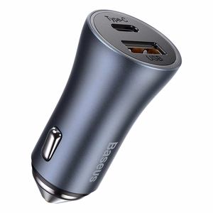 Car Charger Baseus "Golden Contactor" Grey 40W (1xPD / 1xQC3.0) + "Type-C / Lightning" 100cm cable