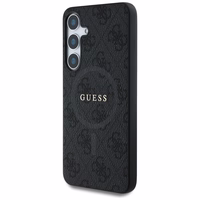 Guess Ādas 4G Krāsains Gredzens Klasiskais Logotips Magnētiskais Viedtālruņa apvalks Samsung Galaxy S25 Plus melna