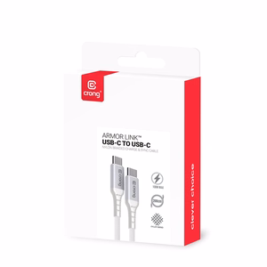 Crong Armor Link USB-C–USB-C kabelis, 2 m, 100 W PD, 5 A, balts