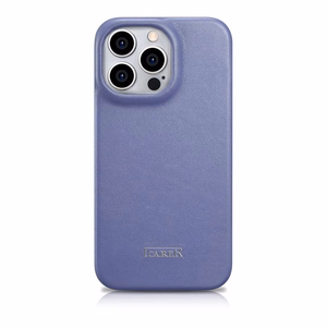 iCarer CE Premium ādas folio viedtālruņa apvalks iPhone 14 Pro Max magnētiskais atveramais ādas folio apvalks MagSafe gaiši violeta