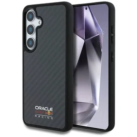Viedtālruņa apvalks RED BULL Real Carbon Fiber Spīdīgais logotips MagSafe Samsung Galaxy S25 Melns