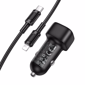 Borofone Auto lādētājs BZ34B Cloud - USB + C tipa - QC 3.0 PD 38W ar C tipa Lightning kabeli melns