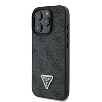 Guess Ādas 4G Trīsstūra Strass Magnētiskais apvalks iPhone 16 Pro Max - melns