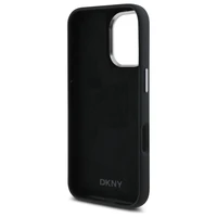 DKNY Liquid Silicone Metal Logo viedtālruņa apvalks iPhone 16 - melns
