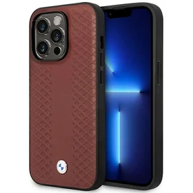 Viedtālruņa apvalks BMW BMHMP14L22RFGR iPhone 14 Pro 6.1" bordo/bordo ādas dimanta raksts MagSafe