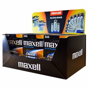 Maxell Alkaline LR03 AAA 4-pack display (30 blister packs / 120 batteries)
