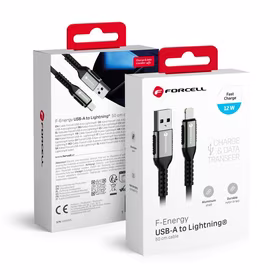 FORCELL F-ENERGY C257 kabelis USB A uz Lightning 2,4A 12W Cafule 0,5 m melns