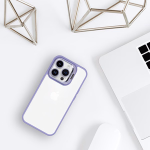 Tel Protect Viedtālruņa apvalks ar statīvu + kameras stikls Iphone 15 Pro gaiši violeta