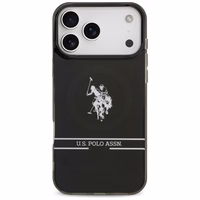 US Polo DH un Bottom Stripe Logo MagSafe apvalks viedtālrunim iPhone 17 Pro Max - melns