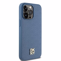 DKNY Ādas monogrammas raksta metāla logotips Magnētiskais viedtālruņa apvalks iPhone 15 Pro Max - zils