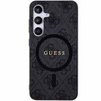Guess 4G Collection Ādas Metāla Logotips Magnētiskais viedtālruņa apvalks Samsung Galaxy S24 - melna