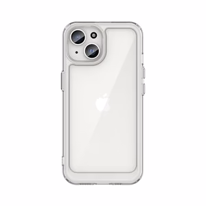 iPhone 15 Plus Outer Space pastiprināts viedtālruņa apvalks ar elastīgu rāmi - caurspīdīgs