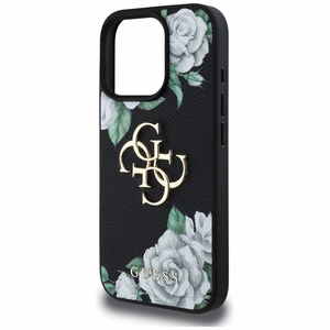 Guess Grained Roses Big 4G logo viedtālruņa apvalks iPhone 16 Pro Max - melns