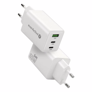 GaN lādētājs 1 x USB, 2 x USB-C Quick Charge 4+ 65W balts
