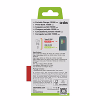 Portatīvais lādētājs SBS 10000 mAh 20W ar iebūvētu USB-C kabeli un digitālo indikatoru - pelēka
