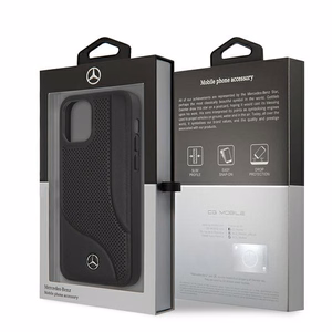 Mercedes Ādas perforētās zonas viedtālruņa apvalks iPhone 12 mini - melns