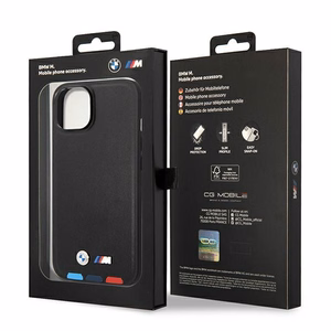 Viedtālruņa apvalks BMW BMHMP14M22PTDK iPhone 14 Plus 6.7 "melns / melna Ādas Zīmogs Trīskrāsu Magnētiskais