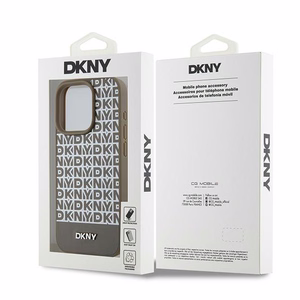 DKNY Ādas drukāts raksta metāla logotips Magnētiskais viedtālruņa apvalks iPhone 15 Pro Max - brūns
