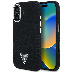Guess Džinsa trijstūra logotips MagSafe viedtālruņa apvalks iPhone 16 - melns