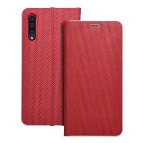 Viedtālruņa apvalks LUNA Book Carbon priekš SAMSUNG A50 sarkans