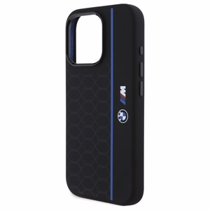 BMW Silikona Hexagon Blue Line Magnētiskais viedtālruņa apvalks iPhone 16 Pro Max - melns