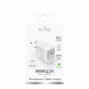 Puro Super Mini 45W PD GaN USB-C sienas lādētājs - balts