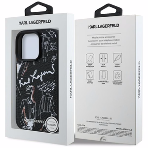 Karl Lagerfeld Grained Pattern & Logo MagSafe Case for iPhone 16 Pro - Black