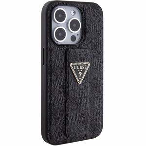 Guess viedtālruņa apvalks ar statīvu Grip Stand 4G Triangle Strass iPhone 15 Pro Max - melns