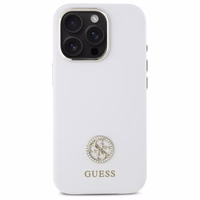 Guess Silikona Logo Strass 4G Apvalks iPhone 16 Pro - balts