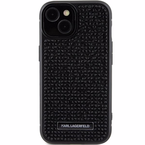 Karl Lagerfeld Rhinestone logotips metāla plāksne apvalks iPhone 15 - melns