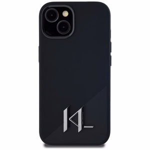 Karl Lagerfeld Silikona Shadow Metal Initial Magnētiskais viedtālruņa apvalks iPhone 15 melns