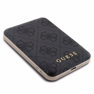 Guess 4G Metal Logo viedtālruņa apvalks komplekts iPhone 14 Pro Max + 5000mAh Magnētiskā portatīvais lādētājs - melna