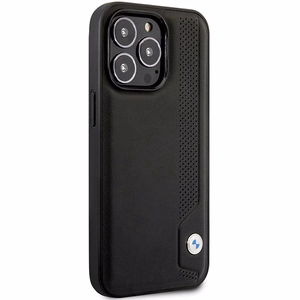 Viedtālruņa apvalks BMW BMHCP14L22RBDK iPhone 14 Pro 6.1 - melns ādas zilu punktu raksts
