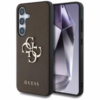 Guess Grained Big 4G Logo Small Classic Logo viedtālruņa apvalks Samsung Galaxy S25 brūns
