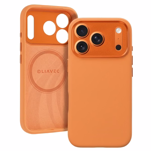 Liavec Silk Shield maciņš ar metāla kameras rāmi priekš Iphone 17 Pro Max oranžs