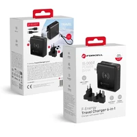 FORCELL F-ENERGY daudzfunkcionāls lādētājs 45W 6in1 ar USB A un USB C ligzdām, portatīvais lādētājs 15000mAh un bezvadu uzlāde 15W
