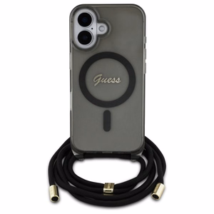 Guess Crossbody Cord Script Magnētiskais viedtālruņa apvalks iPhone 16 - melns
