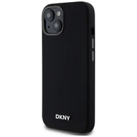 DKNY Šķidrs silikona mazs metāla logotips magnētiskais viedtālruņa apvalks iPhone 14/15/13 - melns