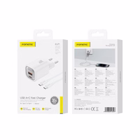 FONENG sienas lādētājs EU71 PD 30W 1xUSB-C + 1xUSB QC3.0 + kabelis USB-C - USB-C balts
