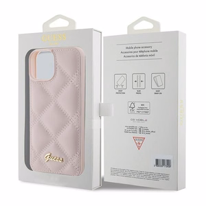 Guess Quilted Metal Logo viedtālruņa apvalks iPhone 15 - rozā