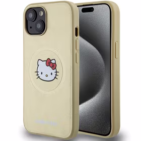 Hello Kitty ādas Kitty Head magnētiskais viedtālruņa apvalks iPhone 15 - zelta