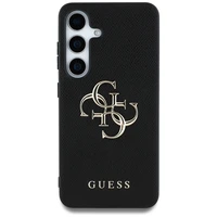 Guess Grained Big 4G Logo Small Classic Logo viedtālruņa apvalks Samsung Galaxy S25 melns
