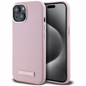 Karl Lagerfeld FW Metal Plate Magnētiskais iPhone 15 viedtālruņa apvalks - rozā