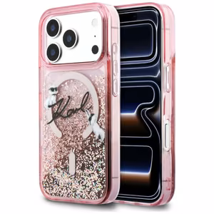 Karl Lagerfeld Liquid Glitter Karl Script Logo MagSafe Maciņš for iPhone 17 Pro Max - rozā